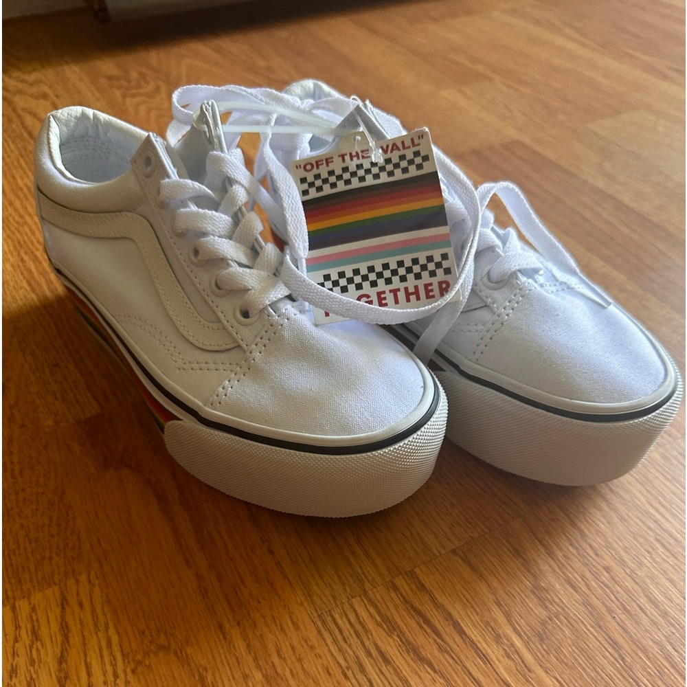 VANS Old Skool Stackform Pride Rainbow Womens men’s White Canvas Shoes,